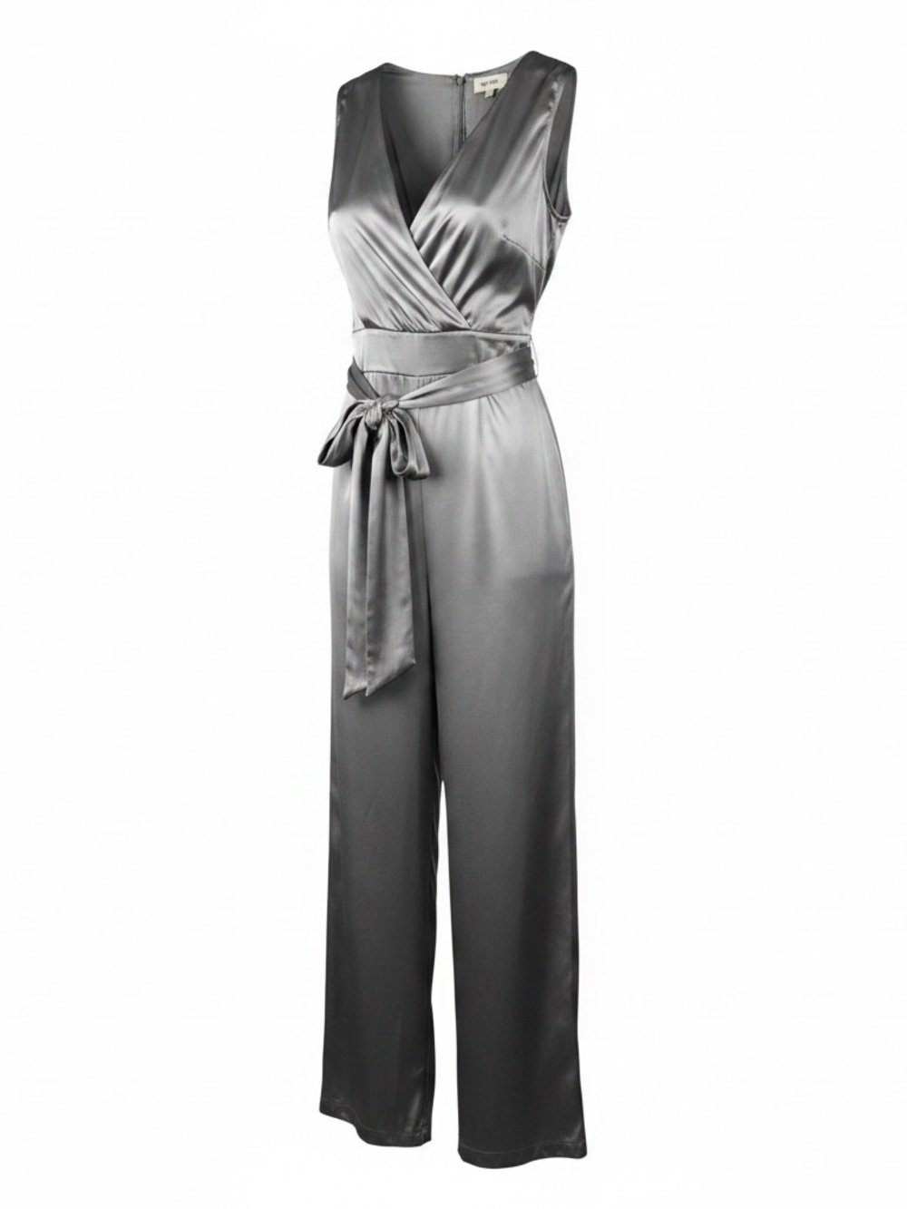 Satin Grey One Piece Jumpsuit with Tie Belt